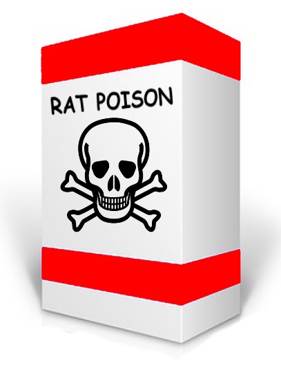 Box of rat poison with skull and crossbones.